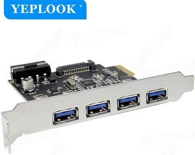 Alt view image 5 of 6 - PCIe to 4 Port USB3.0 Expansion Card with 19Pin+SATA Dual Power Connector PCIe X1 Adapter Riser Converter USB 3.0 HUB VL805 Chip