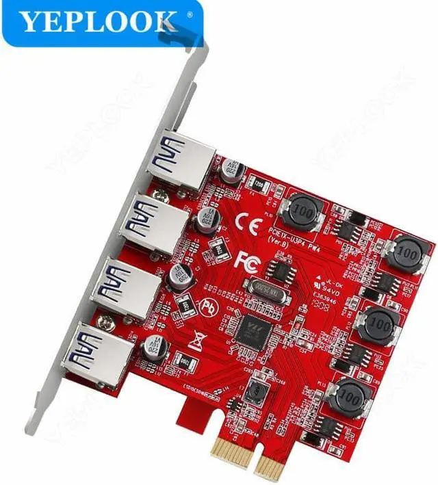 Alt view image 4 of 8 - PCIe x1 USB3.0 Expansion Card 4 Ports USB3.0 Hub High Speed 5Gbps Riser Card Adapter Red PCB Board VL805 Chipset for Desktop