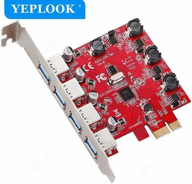 Alt view image 2 of 8 - PCIe x1 USB3.0 Expansion Card 4 Ports USB3.0 Hub High Speed 5Gbps Riser Card Adapter Red PCB Board VL805 Chipset for Desktop