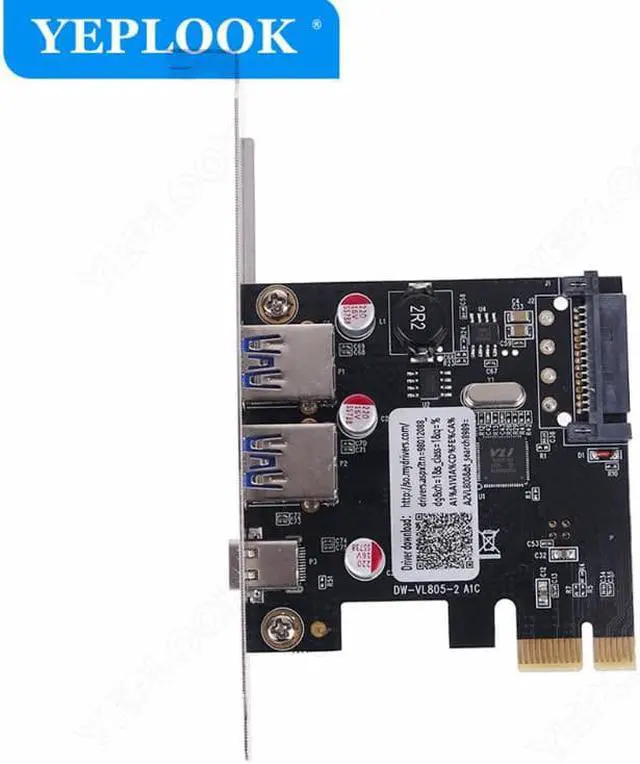 Alt view image 2 of 6 - PCIe to 2x USB3.0 and Type C with SATA 15Pin Expansion Card USB 3.0 Type A+USB 3.1 Riser Card USB3.0 Hub Adapter VL806 Chipset