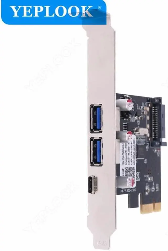 Alt view image 6 of 6 - PCIe to 2x USB3.0 and Type C with SATA 15Pin Expansion Card USB 3.0 Type A+USB 3.1 Riser Card USB3.0 Hub Adapter VL806 Chipset