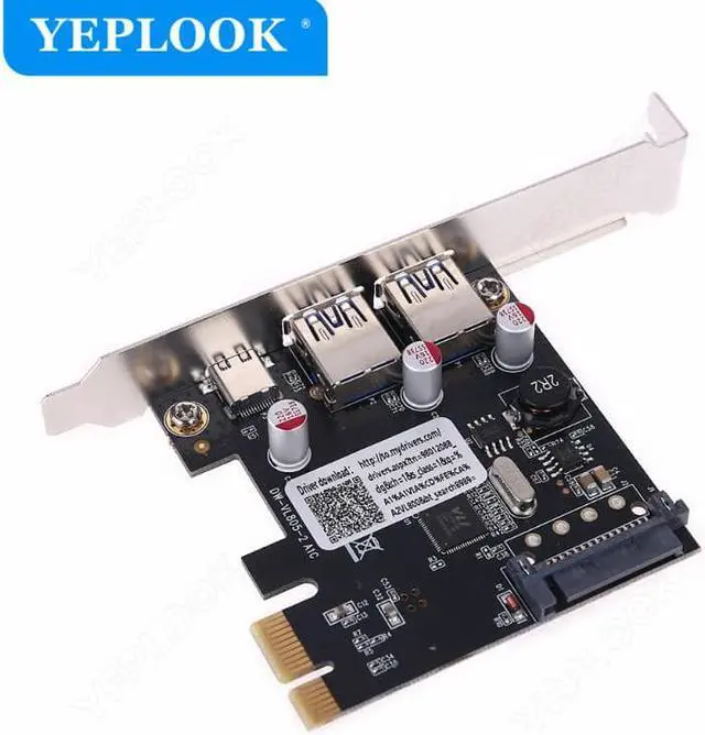 Alt view image 3 of 6 - PCIe to 2x USB3.0 and Type C with SATA 15Pin Expansion Card USB 3.0 Type A+USB 3.1 Riser Card USB3.0 Hub Adapter VL806 Chipset