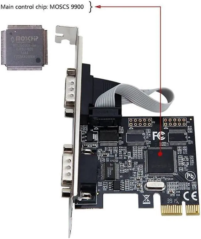Alt view image 5 of 6 - PCIe to 2 Serial Port RS232 DB9 PCI-E PCI Express 1x Adapter Riser Card Support RS232, RS485 & RS422 Modes Chipset ASIX/AX9900