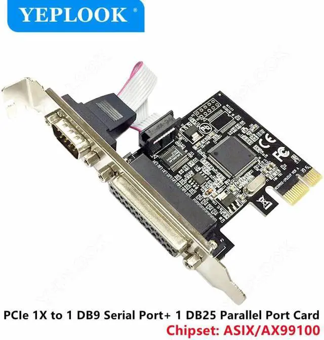 Main image of PCIe to Single Port DB9+DB25 PCI-E X1 RS232 Serial Port + LPT Parallel Port Expansion Card Riser Card Chip ASIX/AX99100