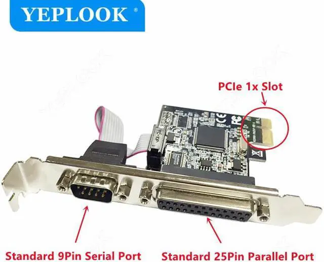 Alt view image 2 of 6 - PCIe to Single Port DB9+DB25 PCI-E X1 RS232 Serial Port + LPT Parallel Port Expansion Card Riser Card Chip ASIX/AX99100