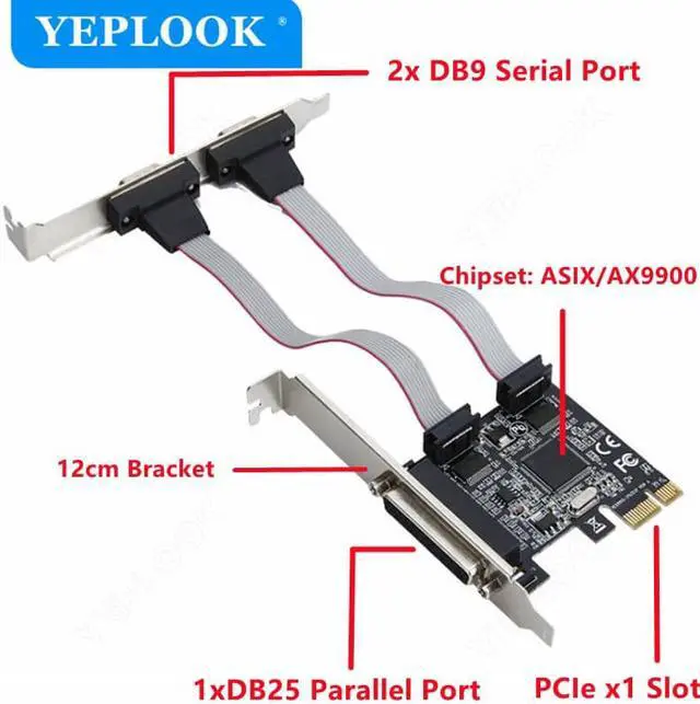 Alt view image 2 of 6 - PCIe to Dual Serial Port DB9 RS232 COM+ Single DB25 Parallel Port Printer LPT Adapter Card Chipset ASIX/AX99100 for PC Desktop