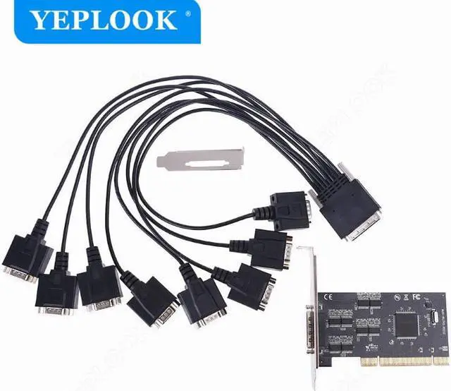 Alt view image 2 of 6 - PCI to 8x Serial Port RS232 DB9 COM Expansion Card I/O Controller Riser Adapter Chipset Systembase 16C1058 with Output Cable