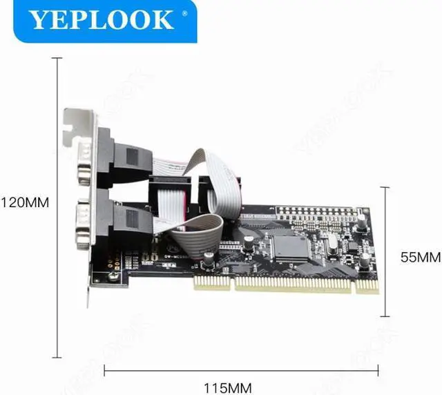 Alt view image 6 of 6 - PCI to 2 Ports RS232 Serial Port COM DB9 9Pin Serial Card Expansion Controller Adapter Chipset ASIX/AX9865 for Desktop Computer