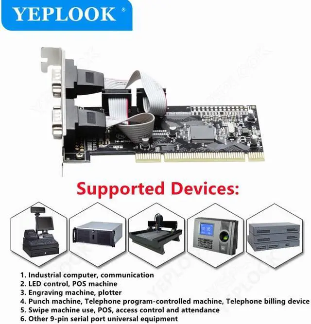 Alt view image 2 of 6 - PCI to 2 Ports RS232 Serial Port COM DB9 9Pin Serial Card Expansion Controller Adapter Chipset ASIX/AX9865 for Desktop Computer