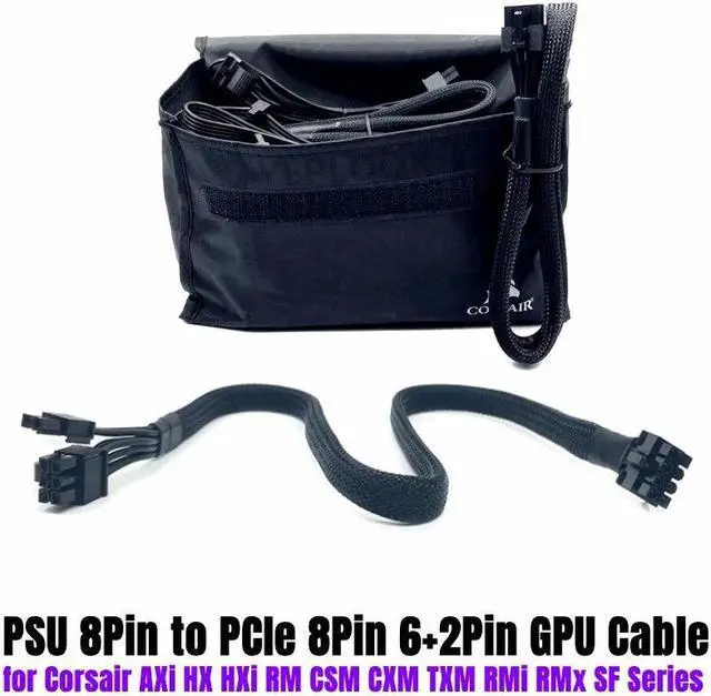 Alt view image 2 of 6 - PSU 8Pin to PCIe 6+2Pin GPU VGA Power Cable Sleeved Net for CORSAIR CX430M CX500M CX600M CX750M 80Plus Bronze Modular Power Unit