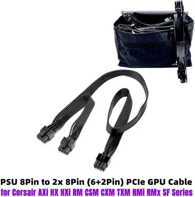 Alt view image 2 of 7 - PSU 8Pin to PCIe Dual 8Pin Original GPU Modular Power Cable for CORSAIR HX650 HX750 HX850 HX1050 Gold Power Supply 60+20CM 18AWG