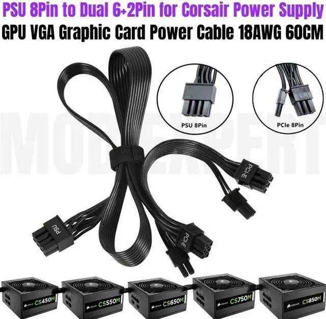 Main image of YEPLOOK PCIe Dual 8Pin 6+2 60+20CM 18AWG, GPU Power Cable for Corsair CS450M, CS550M, CS650M, CS750M, CS850M Gold Type 3 Modular Powers