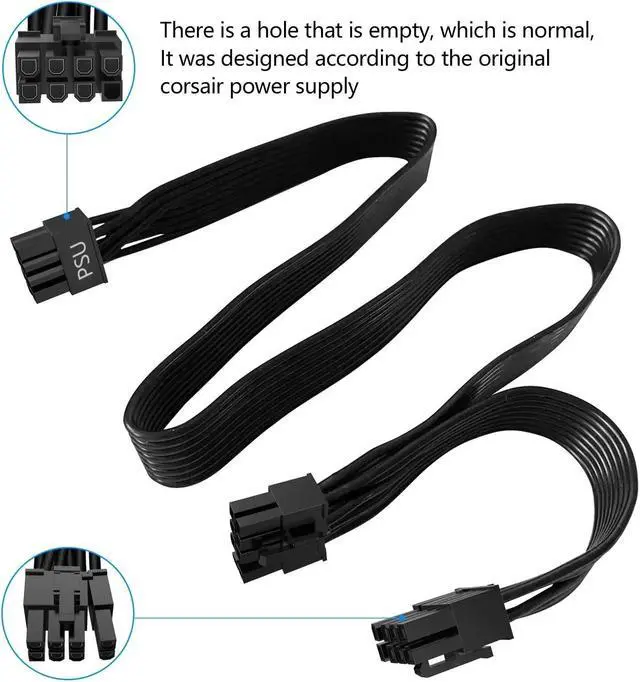 Alt view image 5 of 6 - YEPLOOK Dual PCI-E 8Pin 6+2Pin VGA Graphics Card GPU Power Cable for Corsair SF750, SF600, SF450 Type 4 Power, Flat Cable 18AWG 60+20 CM