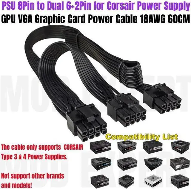 Main image of YEPLOOK GPU Power Cable PSU 8Pin to Dual PCIe 8Pin for Corsair RMi RMx RMe AXi HX HXi RM CS-M CX-M TX-M SF Modular Power Supply