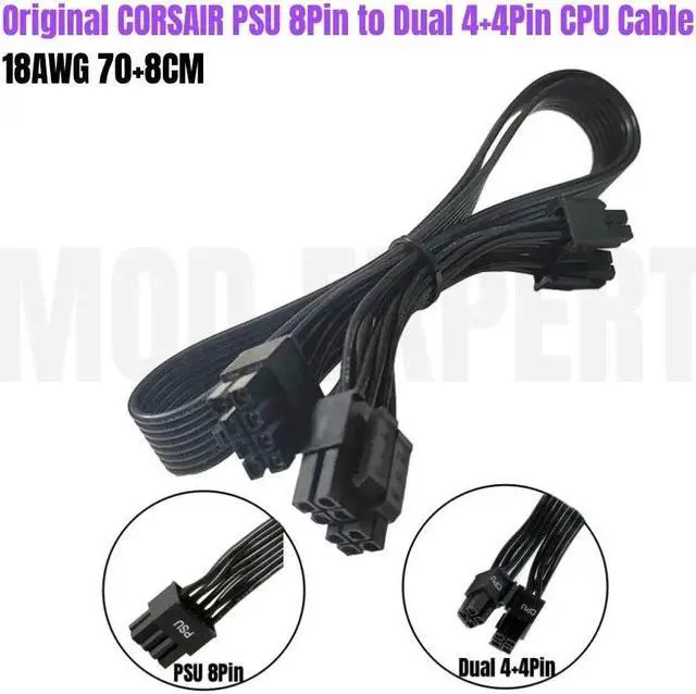 Alt view image 2 of 6 - Original PSU 8Pin to 4+4Pin Dual CPU Power Cable for CORSAIR RM450 RM550 RM650 RM750 RM850 RM1000 GOLD Type 3 Modular Power 70CM