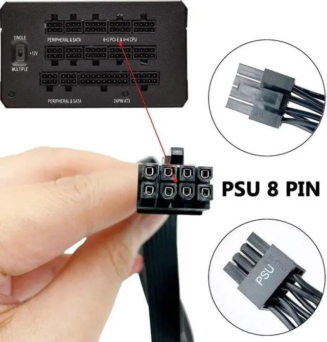 Alt view image 4 of 6 - Original PSU 8Pin to 4+4Pin Dual CPU Power Cable for CORSAIR RM450 RM550 RM650 RM750 RM850 RM1000 GOLD Type 3 Modular Power 70CM