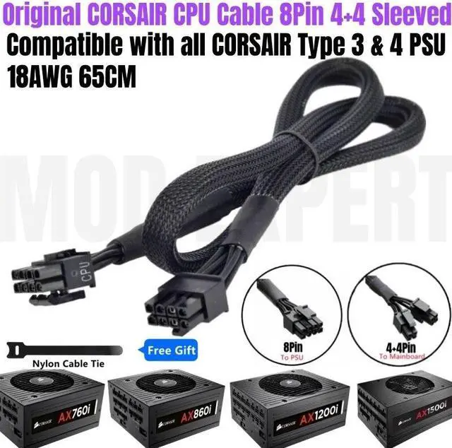 Main image of YEPLOOK CPU Power Cable PSU 8Pin to 8Pin 4+4Pin P4 ATX12V for Corsair AX760i AX860i AX1200i AX1500i Type 3 Modular Power, Sleeved Net 18AWG 60CM