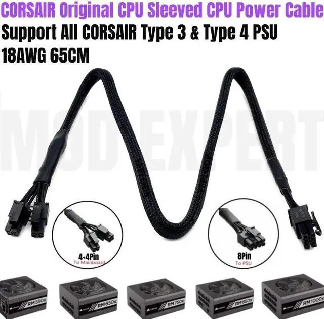 Main image of YEPLOOK PSU 8Pin to 4+4Pin CPU Cable Sleeved Net 60CM 18AWG for Corsair RM650x RM750x RM850x RM1000x GOLD Type 4 Modular Power Supply