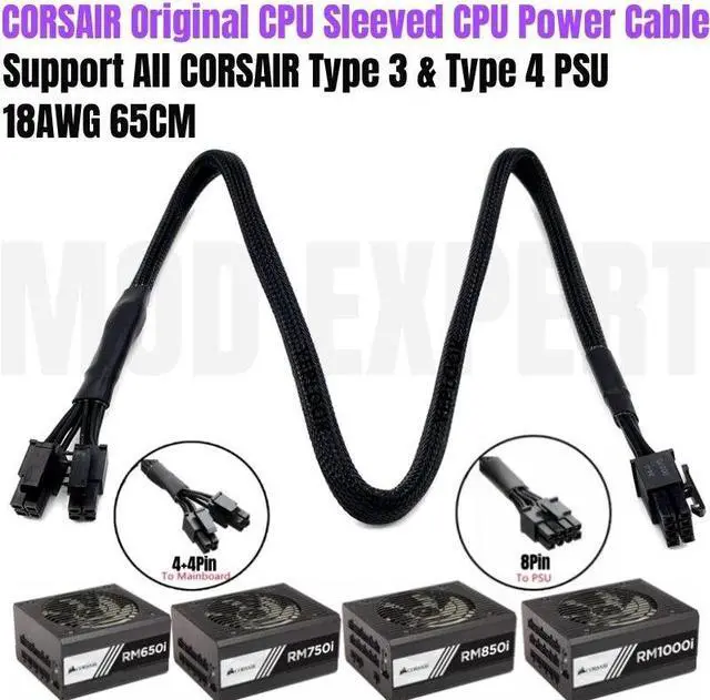 Main image of YEPLOOK PSU 8Pin to 4+4Pin ATX12V CPU Cable Sleeved Net for Corsair RM650i, RM750i, RM850i, RM1000i, RM-i Type 4 Modular Power, 60CM 18AWG