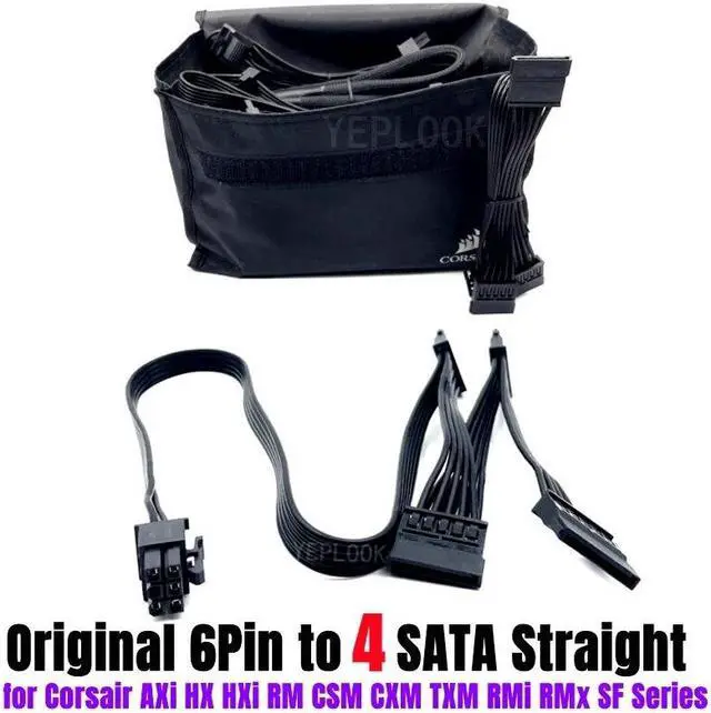 Alt view image 2 of 6 - 6Pin to 4 SATA Power Cable for Hard Drive HDD SSD Riser Card Support CORSAIR HX650 HX750 HX850 HX1050 GOLD Modular PSU 18AWG