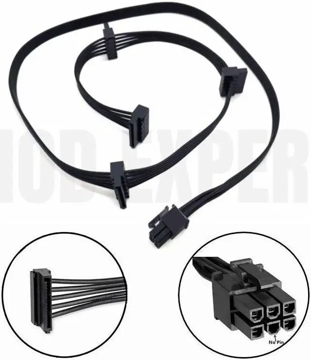 Alt view image 2 of 5 - YEPLOOK 6Pin to 4x SATA Angled Hard Drive HDD SSD Cable for Corsair HX750 HX850 HX1000 HX1200 Modular Power, 18AWG 50+15+15+15CM