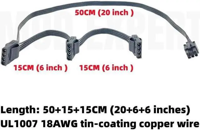 Alt view image 5 of 6 - YEPLOOK 6Pin to 3 Molex IDE 4Pin Floppy Fan Power Cable for Corsair CX850M, CX750M, CX600M, CX500M, CX450M, CX430M Type 3 Modular Power