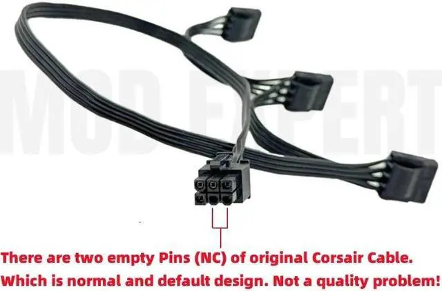 Alt view image 6 of 6 - YEPLOOK 6Pin to 3 Molex IDE 4Pin Floppy Fan Power Cable for Corsair CX850M, CX750M, CX600M, CX500M, CX450M, CX430M Type 3 Modular Power