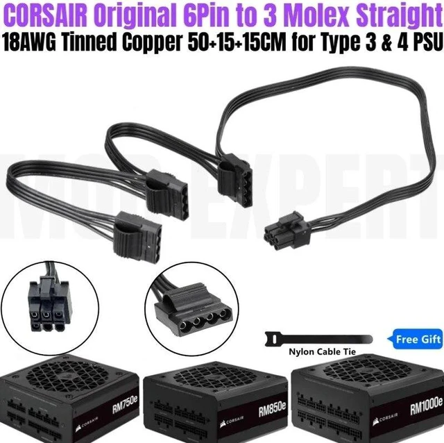 Main image of YEPLOOK 6Pin to 3x Molex PATA IDE 4Pin PATA Fan Power Cable for CORSAIR RMe RM1000e RM850e, RM750e, RM650e, RM550e Modular Power