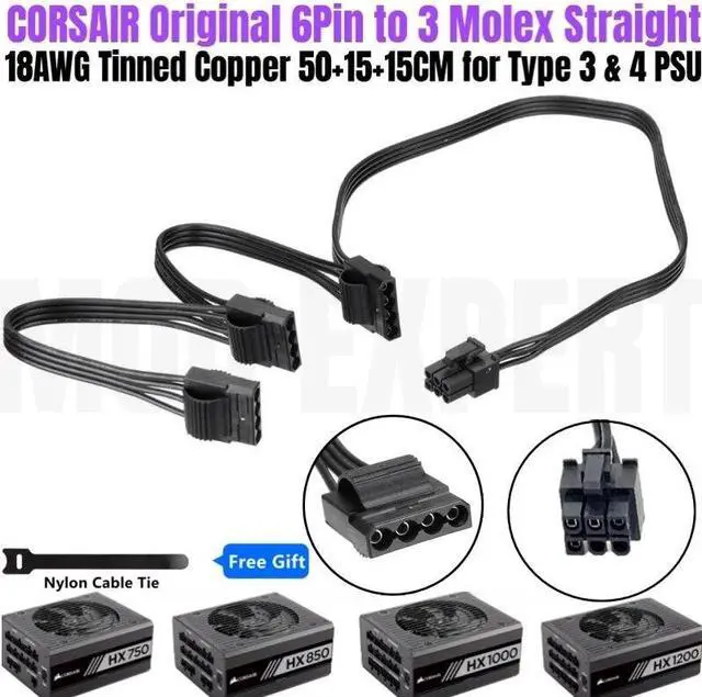 Main image of YEPLOOK 6Pin to 3 Molex 4Pin IDE PATA Perif Optical Floppy Drive HDD Fan Power Cable for CORSAIR HX750 HX850 HX1000 HX1200 Platinum Modular Power