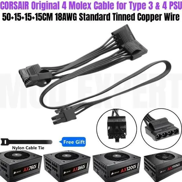 Main image of YEPLOOK 6Pin to 4x Molex IDE 4Pin PATA Perif Power Cable Fan Optical Floppy Power Cable for CORSAIR AX760i/AX860i/AX1200i/AX1500i TYPE 3 Modular Powers