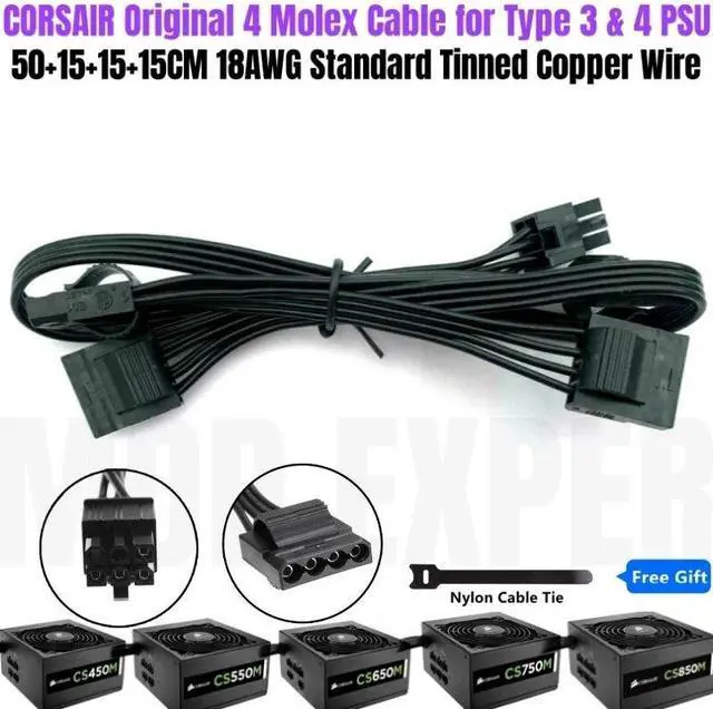 Main image of YEPLOOK 6Pin t o 4 Molex IDE 4Pin PATA Perif Fan Optical Floppy Drive HDD Power Cable for Corsair CS450M, CS550M, CS650M, CS750M, CS850M Modular Power