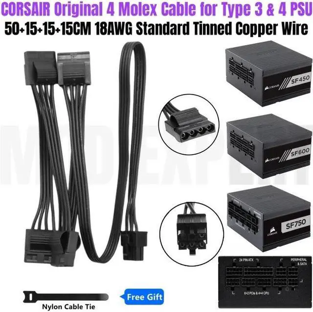Main image of YEPLOOK 6Pin to 4x Molex IDE 4Pin PATA Peripheral Cooler Fan Optical Floppy Drive HDD Power Cable for Corsair SF450 SF600 SF700 Type 4 Modular Power