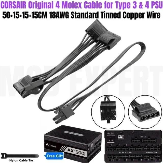 Main image of YEPLOOK 6Pin to 4 Molex 4Pin IDE PATA Peripheral Cooler Fan Optical Floppy Drive Power Cable 18AWG for Corsair AX1600i Titanium, AX1000 Titanium, AX850 Titanium Type 4 Modular Power