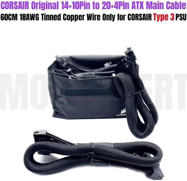 Main image of YEPLOOK Type 3 14+10Pin to 20+4Pin 24Pin ATX Main Power Cable Net 18AWG 60CM for Corsair Type 3 CX Series CX550W CX650W CX750W Modular PSUs