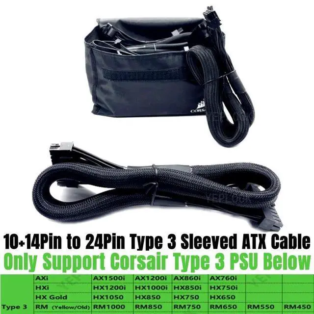 Alt view image 3 of 5 - YEPLOOK Type 3 14+10Pin to 20+4Pin 24Pin ATX Main Power Cable Net 18AWG 60CM for Corsair Type 3 CX Series CX550W CX650W CX750W Modular PSUs