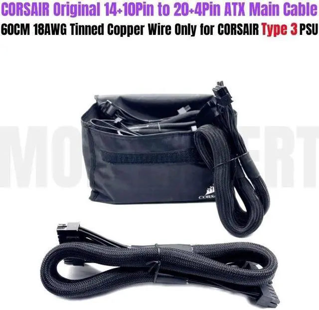 Alt view image 2 of 6 - YEPLOOK 24Pin ATX Power Cable 14+10Pin to 20+4Pin Net for Corsair TX850M, TX750M, TX650M, TX550M Type 3 Modular PSU 18AWG 60CM