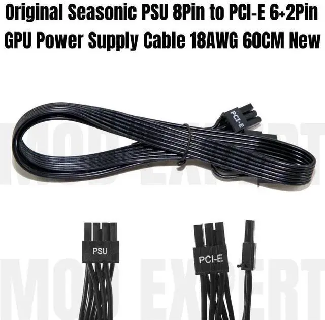 Main image of Original Seasonic PSU 8Pin to PCIe 8Pin 6+2Pin GPU Power Supply Cable for PRIME 1000/850/750/650 Titanium Modular PSU 60CM 18AWG