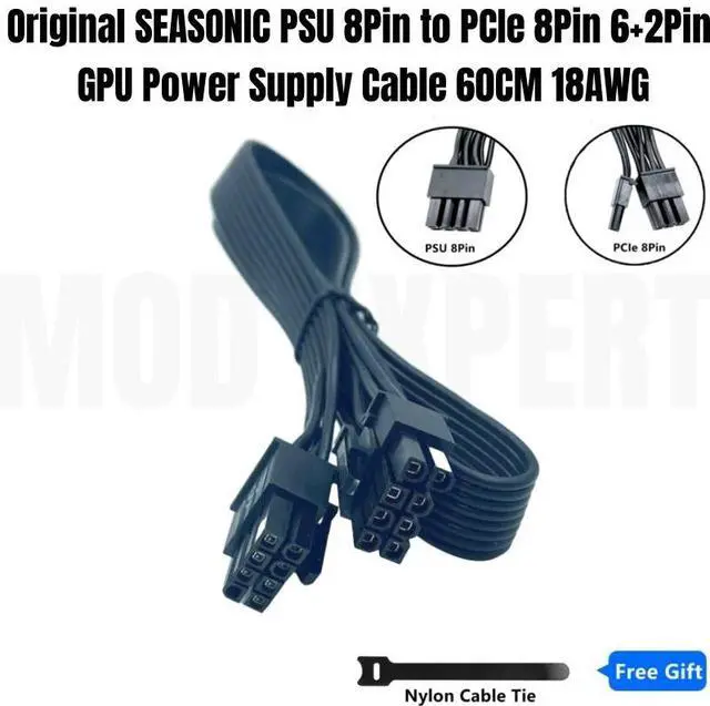 Alt view image 3 of 6 - SEASONIC Original 8Pin to PCIe 8Pin 6+2Pin GPU Power Cable 60CM 18AWG for FOCUS PLUS GOLD Modular PSU 1000W 850W 750W 650W 550W