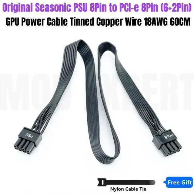 Alt view image 4 of 6 - SEASONIC Original 8Pin to PCIe 8Pin 6+2Pin GPU Power Cable 60CM 18AWG for FOCUS PLUS GOLD Modular PSU 1000W 850W 750W 650W 550W