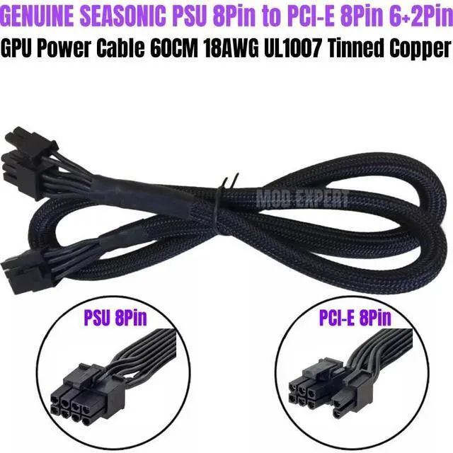 Main image of Original New SEASONIC PCI-E 8Pin 6+2Pin Sleeved VGA GPU Power Cable for Platinum 660W 760W 860W 1050W 1200W P Series Modular PSU