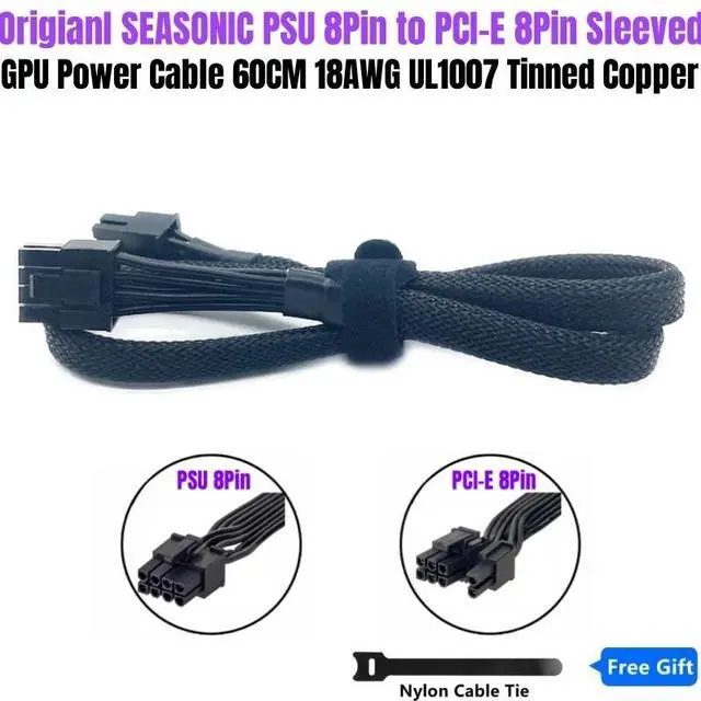 Main image of Original Seasonic PSU 8Pin to 6+2Pin PCIe GPU VGA Power Cable Braided 60CM 18AWG for CORE GC-650, GC-550, GC-500 GOLD Modular