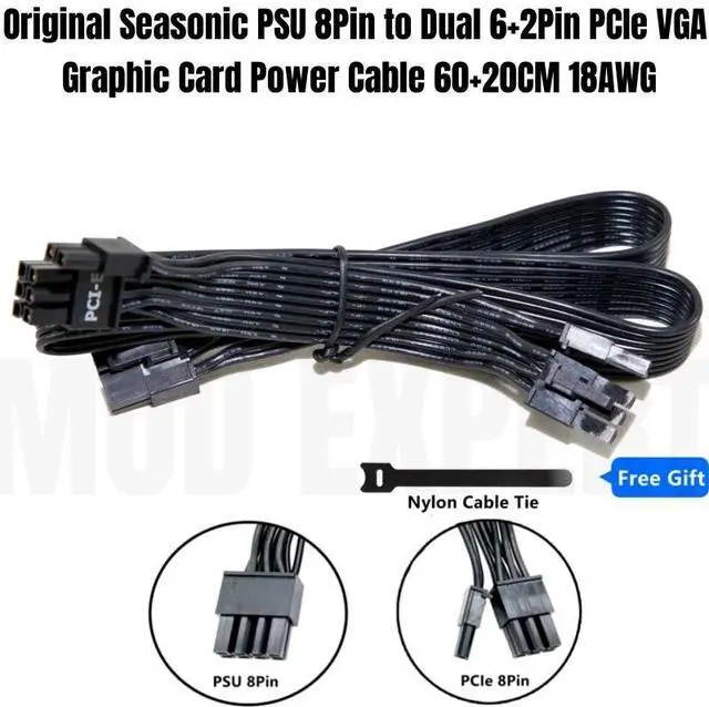 Alt view image 3 of 6 - Original 2x 8Pin 6+2Pin PCIe GPU VGA Power Cable for SEASONIC PRIME SNOWSILENT 750 Titanium, 650 Platinum, 550 Gold Modular PSU