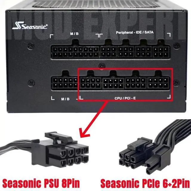 Alt view image 5 of 6 - Original 2x 8Pin 6+2Pin PCIe GPU VGA Power Cable for SEASONIC PRIME SNOWSILENT 750 Titanium, 650 Platinum, 550 Gold Modular PSU