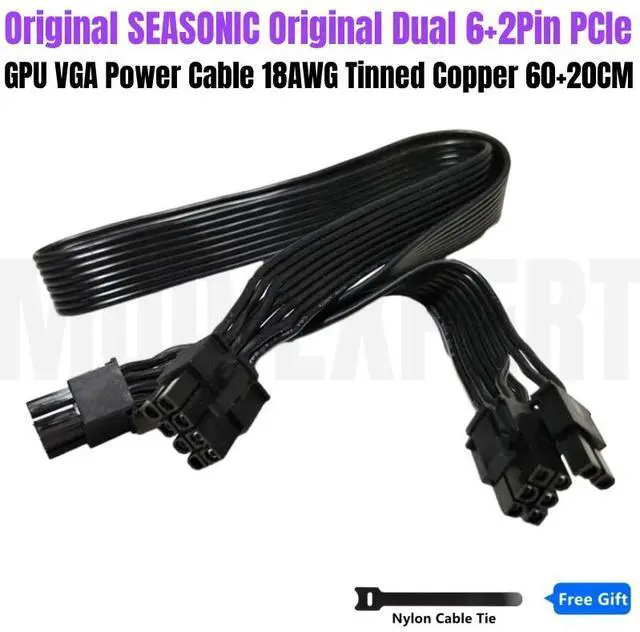 Main image of Original 8Pin to Dual 8Pin 6+2Pin PCIe VGA Graphics Card Power Cable for Seasonic Snow Silent 750W 1050W 1250W Modular PSU 18AWG