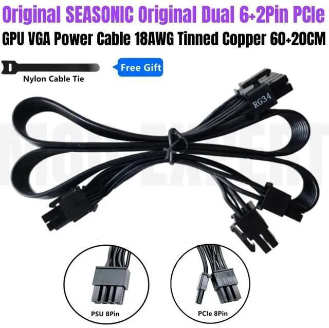 Main image of Original 2x 6+2Pin PCIe Dual 8Pin VGA GPU Power Cable Flat 18AWG for Seasonic G-750, G-650, G-550, G-450, G360 G-Series Modular