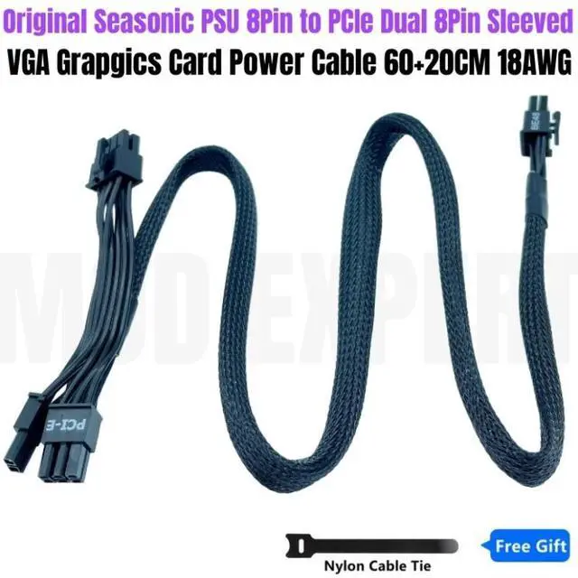 Alt view image 2 of 6 - Dual 6+2Pin 8Pin PCIe VGA GPU Power Cable Sleeved for SEASONIC SSR-1600PD/1300PD/1200PD/1000PD/850PD PRIME Platinum Modular PSU