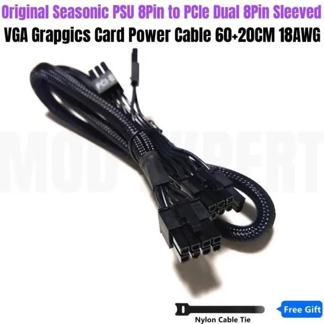 Main image of Original New 8Pin to Dual PCIe 2X 8Pin 6+2Pin VGA GPU Power Cable for SEASONIC PRIME GX-1000, GX-850, GX-750, GX-650 Modular PSU