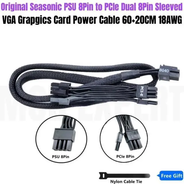 Main image of Original Dual 8Pin 6+2Pin PCI-e VGA GPU Power Cable Braided for Seasonic SSR-750RM/650RM/550RM/450RM/360RM G-Series Modular PSU