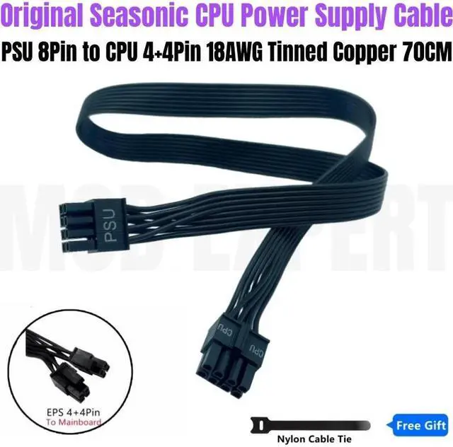 Main image of Original Seasonic 8Pin to 4+4Pin CPU Modular Power Cable for G-750, G-650, G-6550, G-450, G-360 PSU Fonte Flat Ribbon 18AWG 70CM