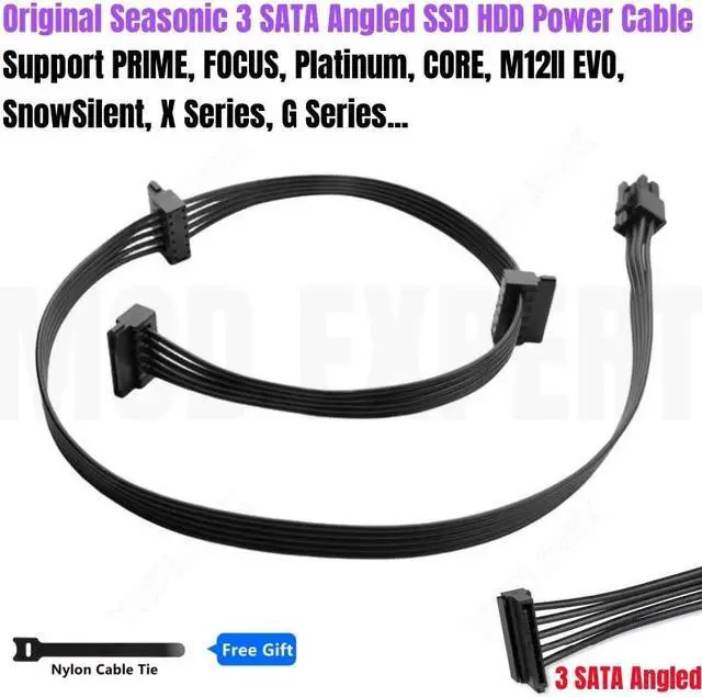Main image of Original Seasonic 6Pin to 3x SATA Angled SSD HDD Modular Power Cable for PRIME, FOCUS, Platinum, CORE, M12II EVO, SnowSilent PSU